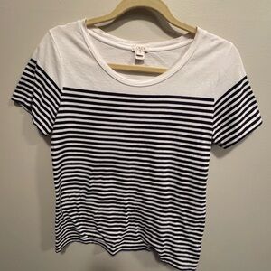 J. Crew Women's Black and White Striped Short Sleeve Tee